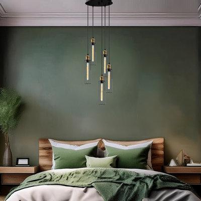 Lustre élégant en fer noir, hauteur réglable 48,4 po x 15,7 po | 5 x douilles E27 de 40 W maximum, indice de protection IP20 | Luminaire élégant pour la salle à manger, le salon et l'entrée, décoration intérieure moderne