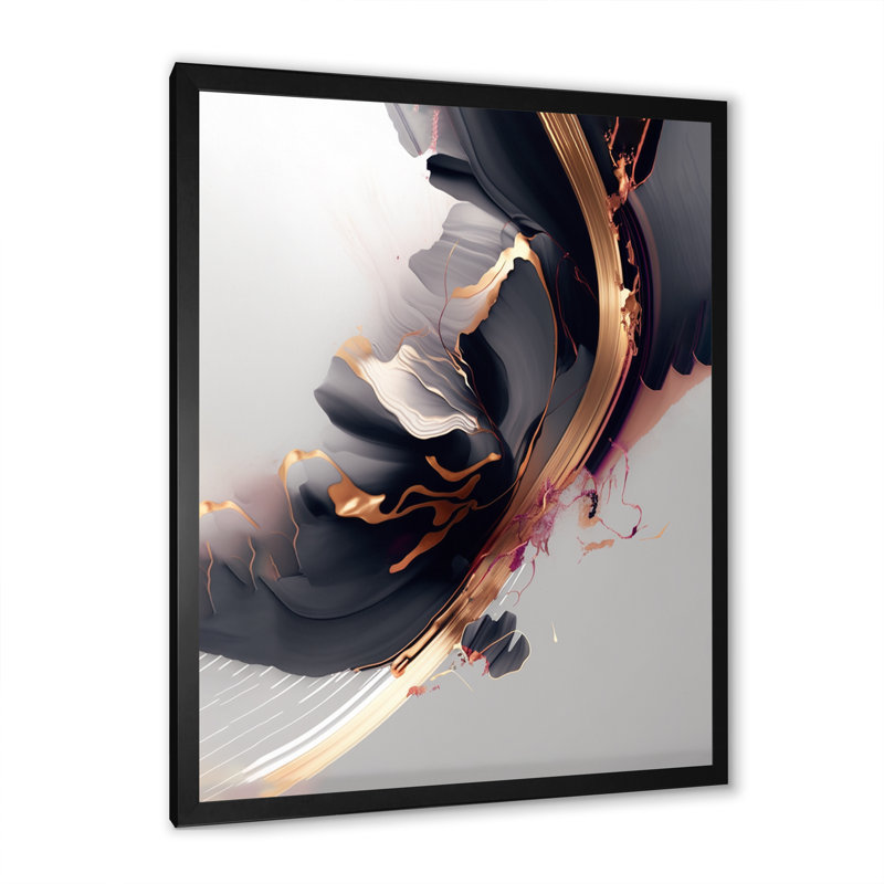 Rosegold Black Transcending Complexity I - Print on Canvas, Black Picture Framed Canvas, 20" H x 12" W x 1" D