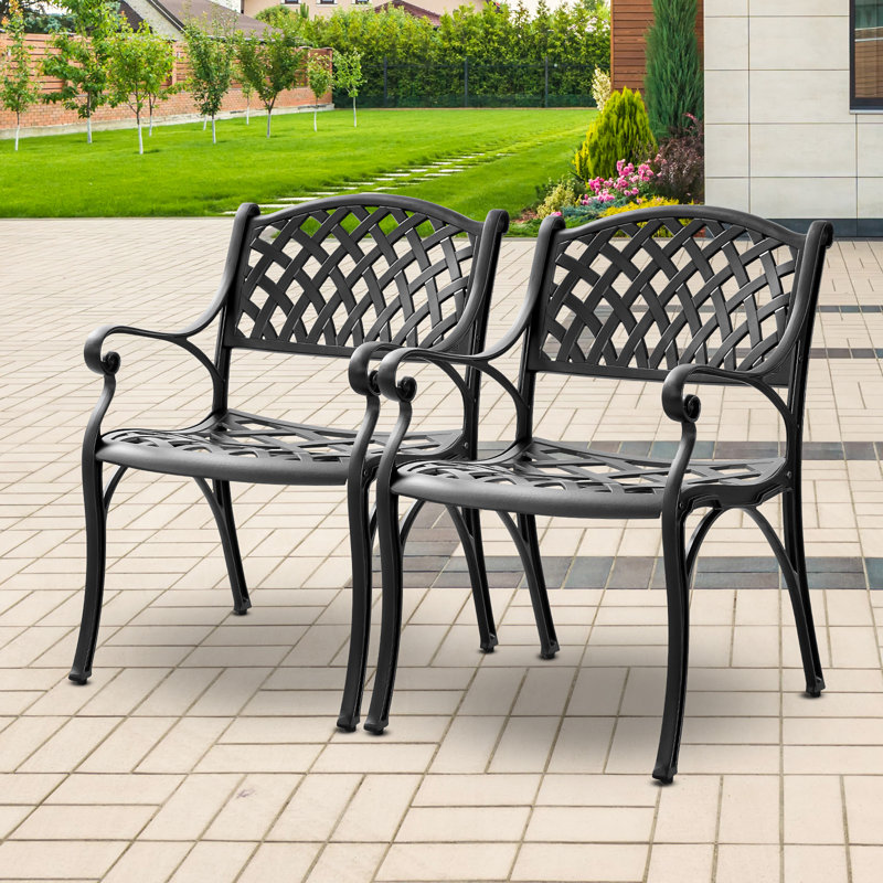 Chaise de patio d'extérieur 2 pièces en fonte d'aluminium pour le jardin, noir, Noir