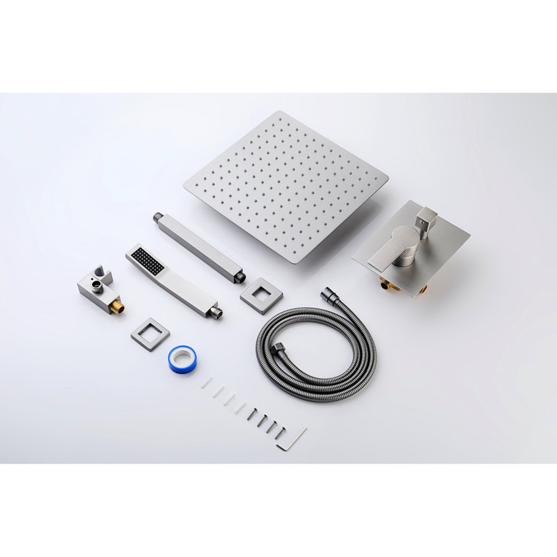 12" Bathroom Rain Shower With Hand Shower, Stainless Steel, Balanced, , Ceramic Disc Valve, Wall Mounted System