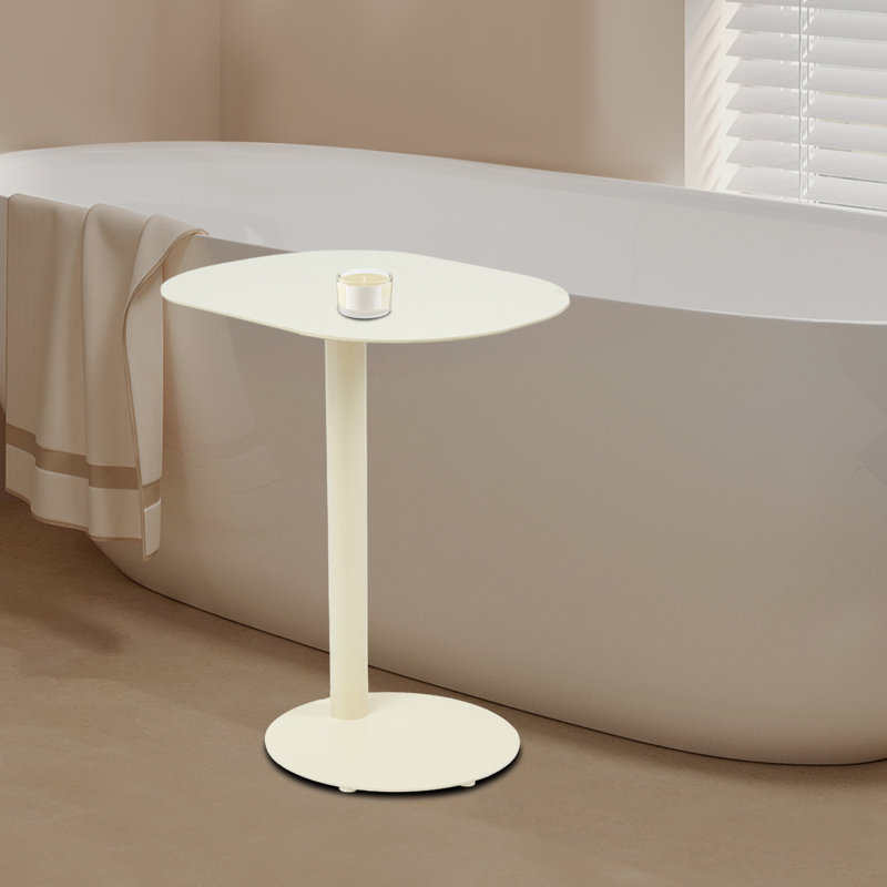 C-Shaped Metal Side Table Couch End Table, Beige