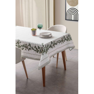 Potts Elegant Cotton Tablecloth, Green & White, 59.1 x 90.6 inches | 100% Cotton, 120 GSM | Perfect for Dining Room & Special Occasions, Durable & Stylish Design, Easy to Clean, Ideal for Family Gatherings & Parties
