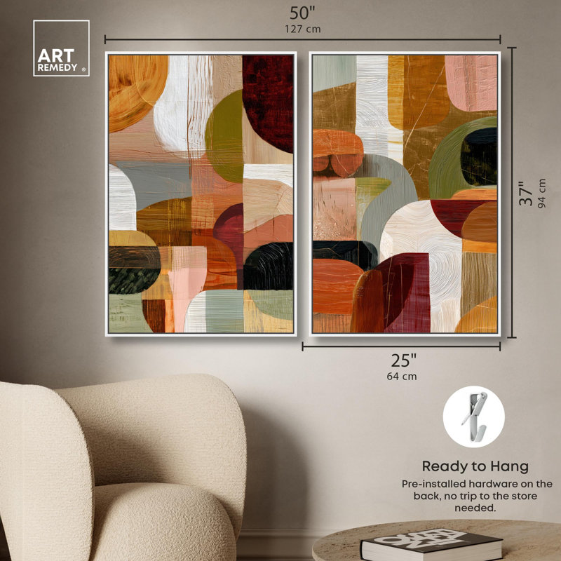 Contemporary Compositions Set Canvas Print Boho Gold Wall Decor Set by Art Remedy, Black Frame, 10 x 15, 37" H x 25" W