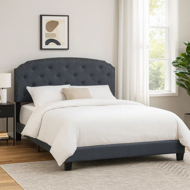 Samanthalee Tufted Upholstered Platform Bed, Full, Dark Gray
