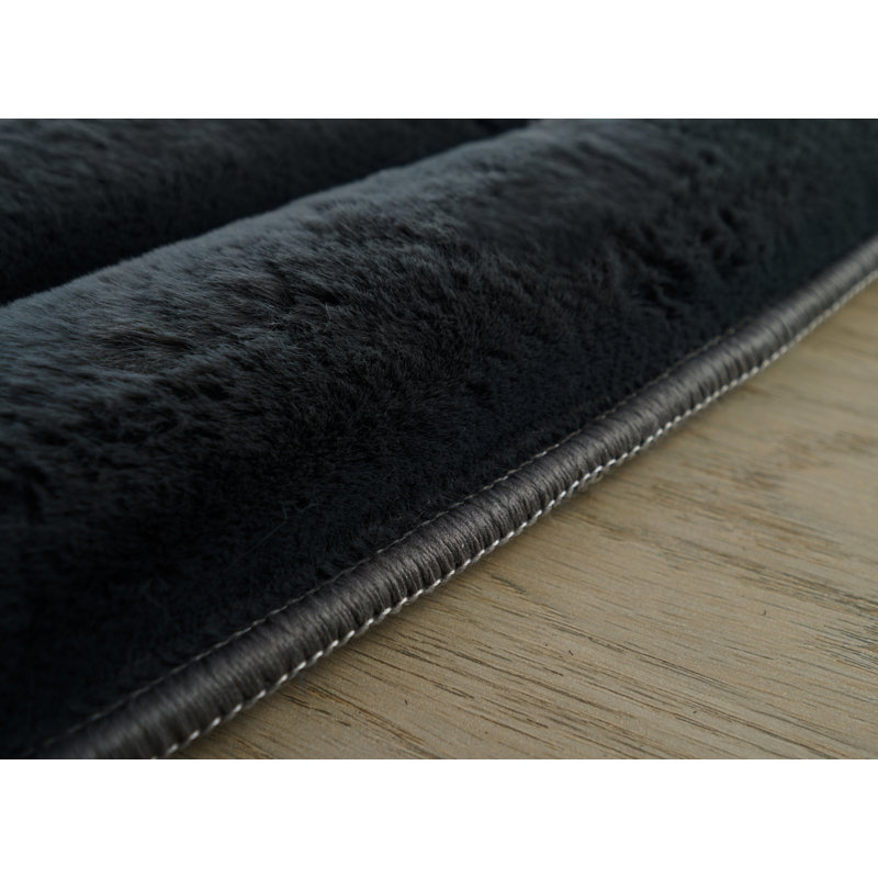 Nickole Collection Grey Ultra Soft Ribbed Faux Fur Area Rug, Round 7'