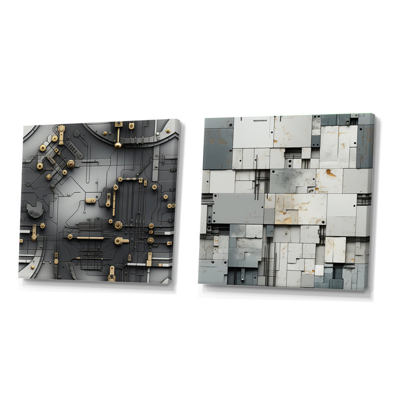 Rutledge - Ensemble de 2 collages de formes carrées abstraites, H 30 po x l 61 po, Toile tendue