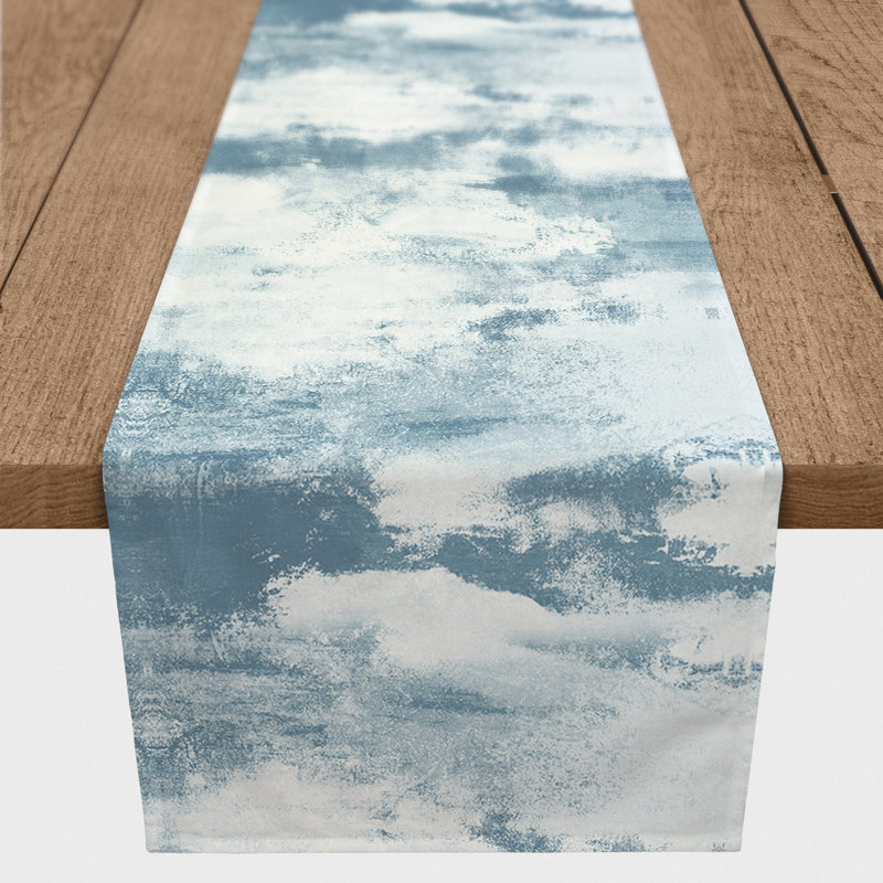 Chemin de table Doster, 72 po x 16 po, Bleu ciel, Abstraction