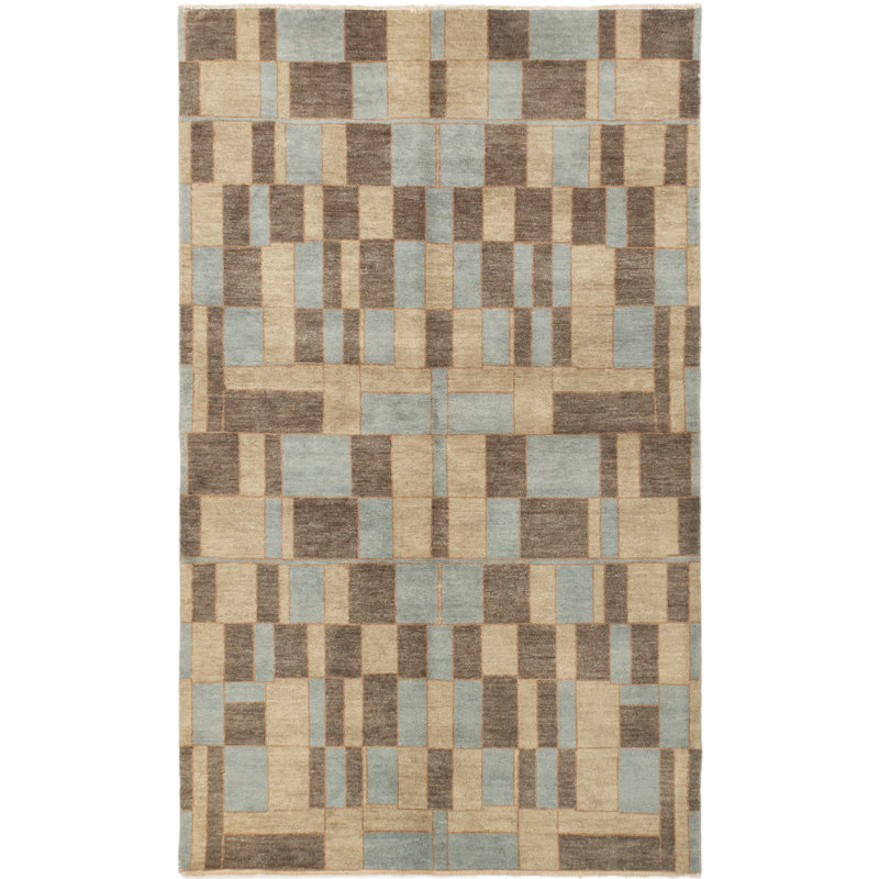 Tapis à main one-of-kind noué la 2010 ushak gris foncé/bleu clair/beige 4 pi 9 po x 7 pi en laine de 9 po Donahoe