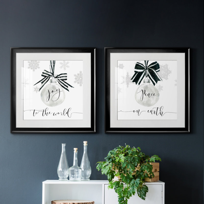 " Joy Ornament " 2 - Pieces, 18.5" H x 18.5" W x 1" D, Black Framed Paper, White