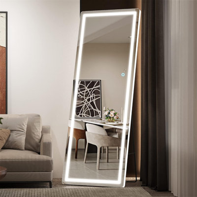 Miroir pleine grandeur avec lumières, miroir au sol éclairé à DEL, miroirs suspendus pour tout le corps, à intensité variable, verre trempé, sécuritaire à utiliser