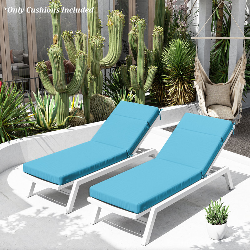 2-Piece Outdoor Chaise Lounge Chair Cushion, 80"X26"X4", Lake Blue