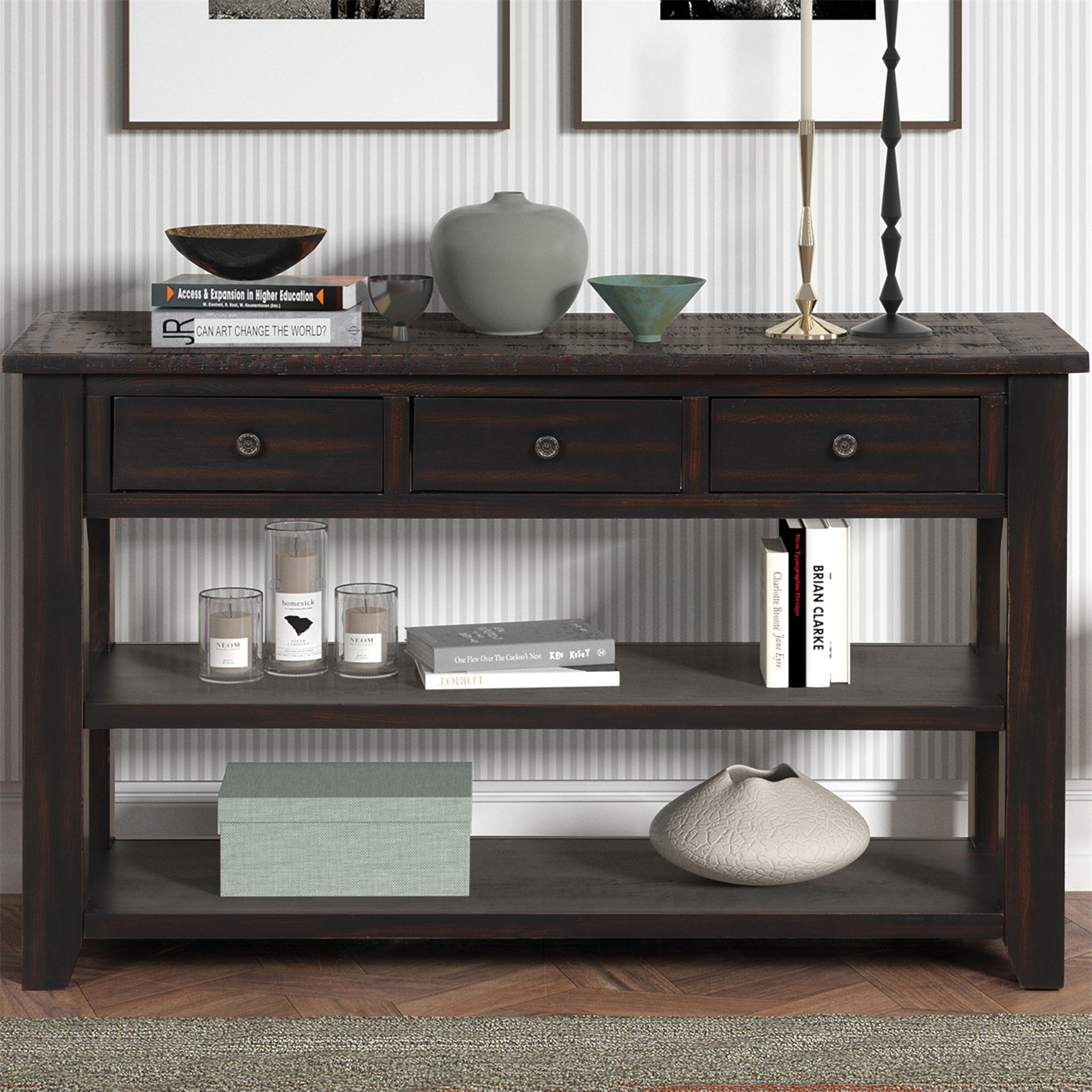 Lark Manor 48'' Solid Pine Wood Top Console Table, Modern Entryway Sofa