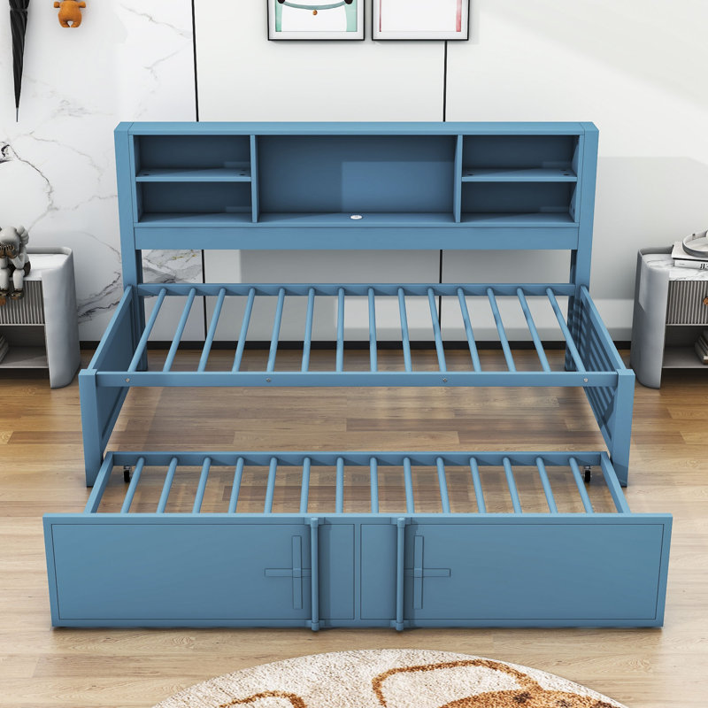 Adyn Twin Size Daybed with Trundle, Blue