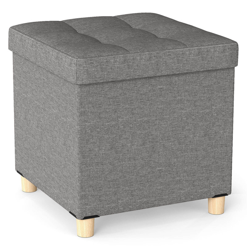 1 PCS 18 Inches Ottoman with Storage,Tray & Rubber Wood Legs for Small Space Living Room Gray