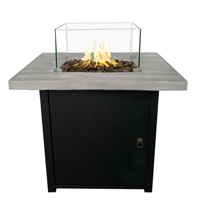 Modern Garden Fire Pit Table With Reinforced Concrete - 40,000 Heat, Black+Gray, 30.47X30.47X24.56 In Propane Sleek Black Design For Outdoor, , 30" X 24", Includes Lava Rocks