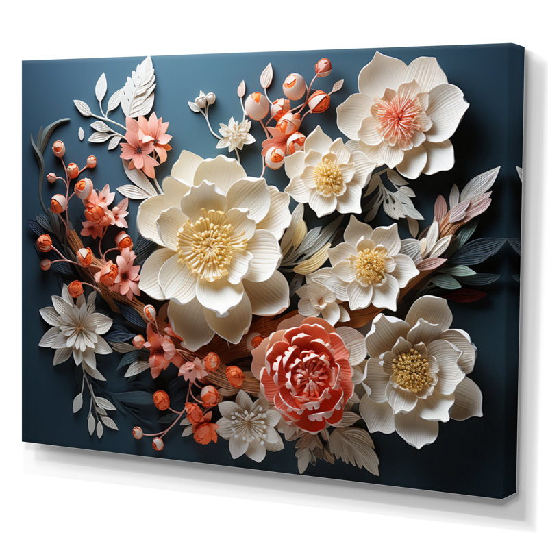 Art asiatique, fleurs éternelles I - impression, H 34 po x l 44 po x P 1,5 po, Toile tendue