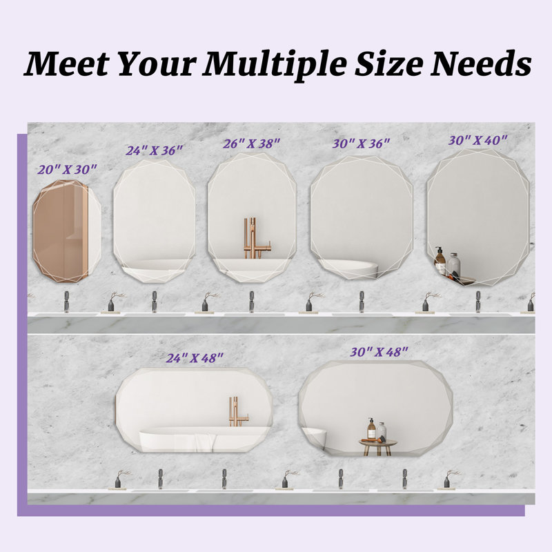 Beveled Frameless Bathroom Vanity Mirror Decorative Wall Accent Mirror, 30" x 40", Oval