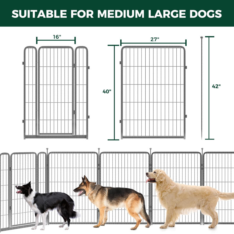 Parc pour chien FXW Aster conçu pour la cour, 40 pouces, 8 panneaux, H 40 po x l 54,8 po x P 54,8 po