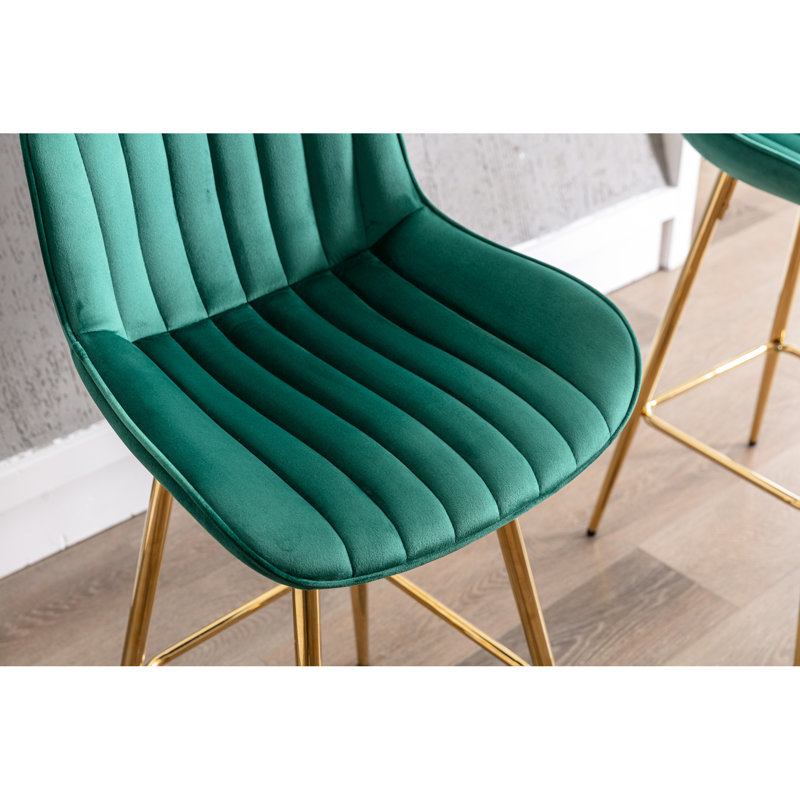 Tabouret de bar 30 pouces en velours de 2 avec repose-pieds et pieds dorés, tabouret haut simple 2 places, repose-pieds, siège