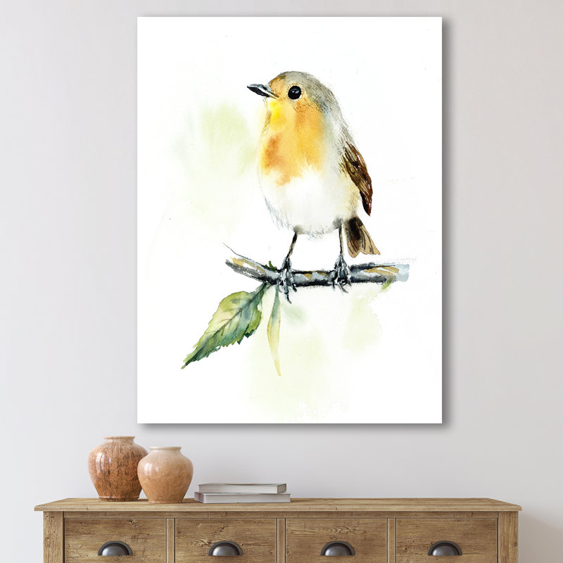 Petit oiseau sur une branche - peinture sur toile, H 40 po x l 30 po x P 1 po, Toile tendue