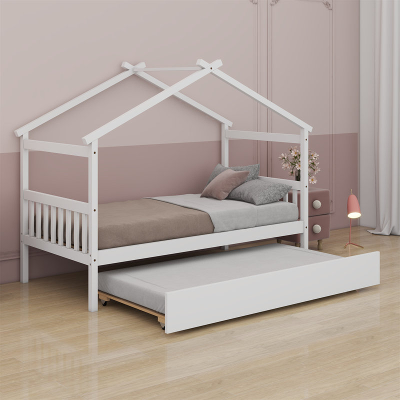 Lit en bois avec couchette, Blanc
