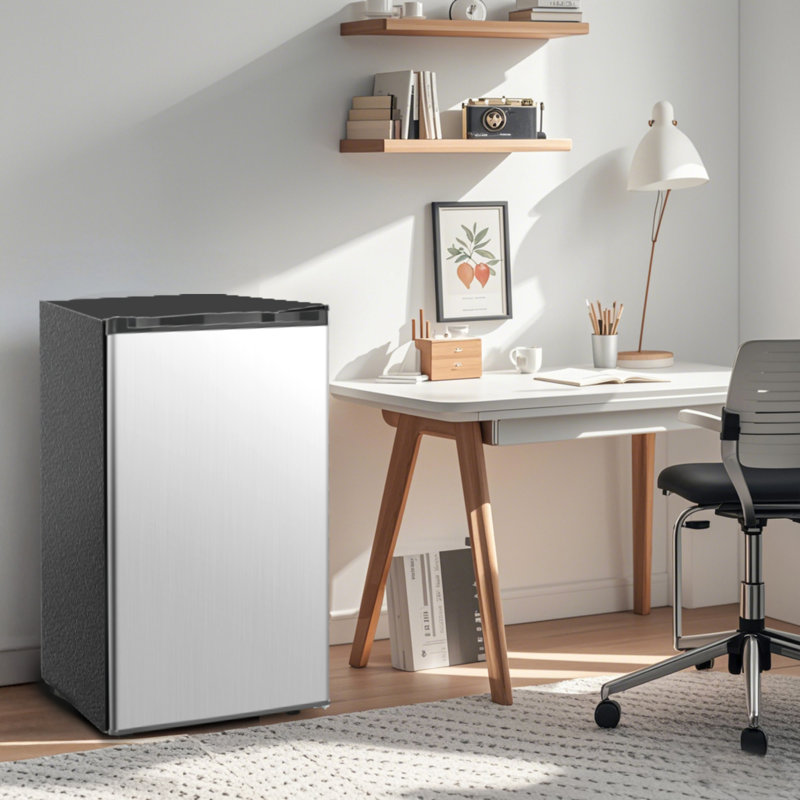 SimzLife Pi. Mini réfrigérateur avec porte réversible pour un rangement flexible, 7 réglages de température précis et 2 tablettes faciles à nettoyer, idéal pour les chambres / bureaux / dortoirs, argent