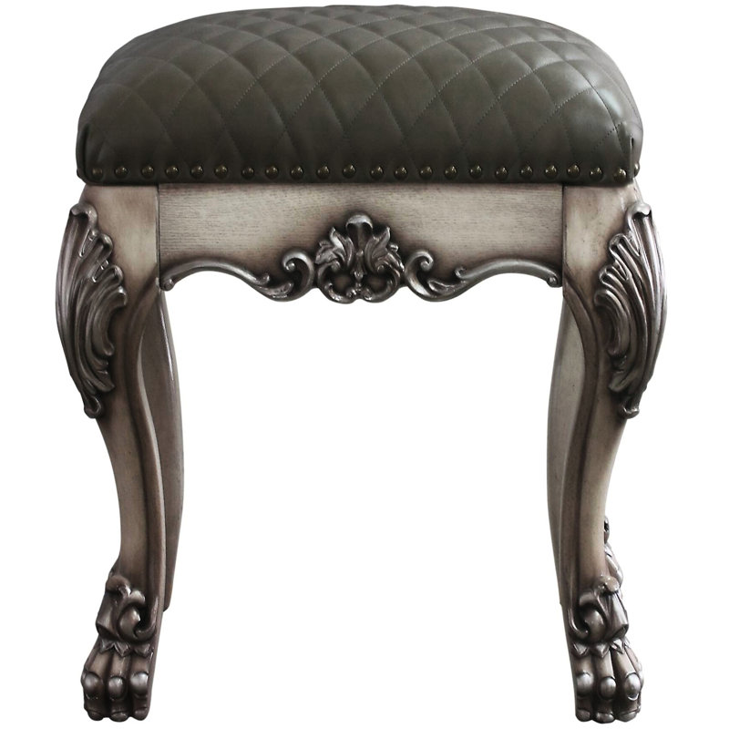 Tabouret de coiffeuse de chambre à coucher en gris et blanc os rétro, avec une apparence chic et un design confortable