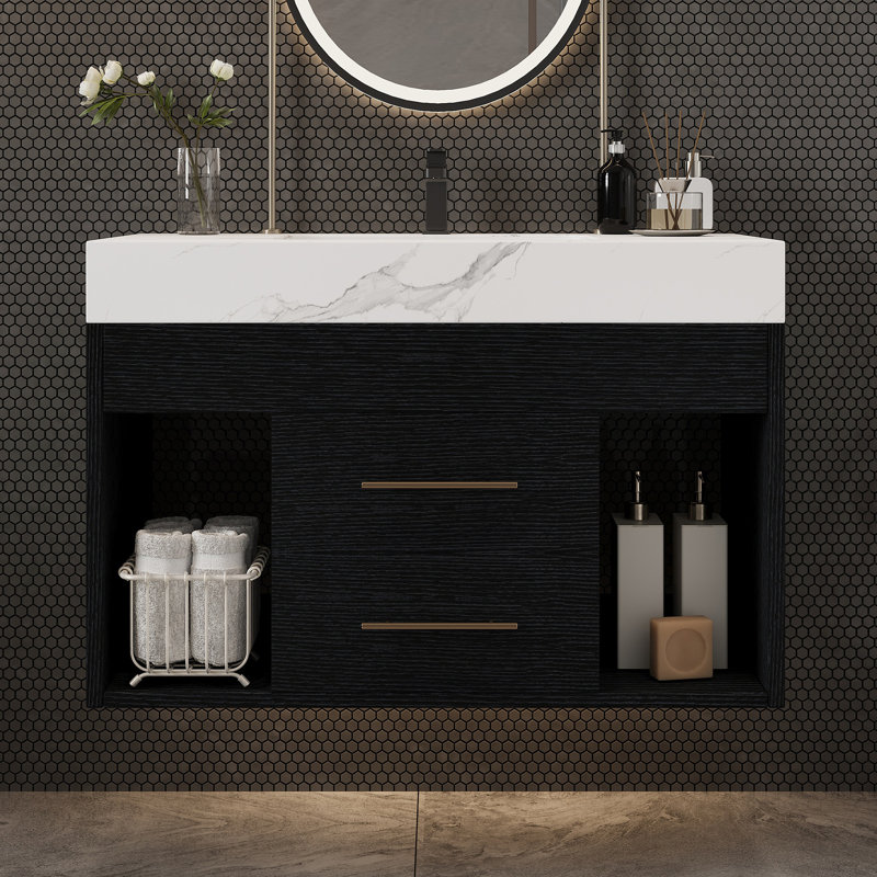 Meuble-lavabo moderne peu encombrant avec lavabo en céramique pour petits espaces