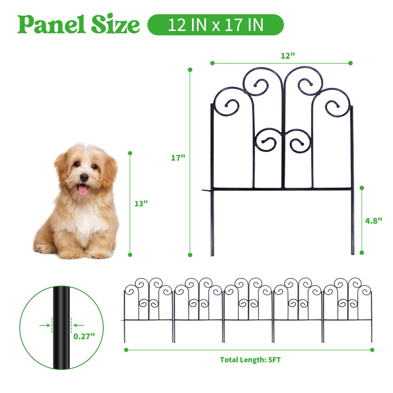 Clôture de jardin décorative H 17 po x l 12 po, clôture pour chien (ensemble de 5)