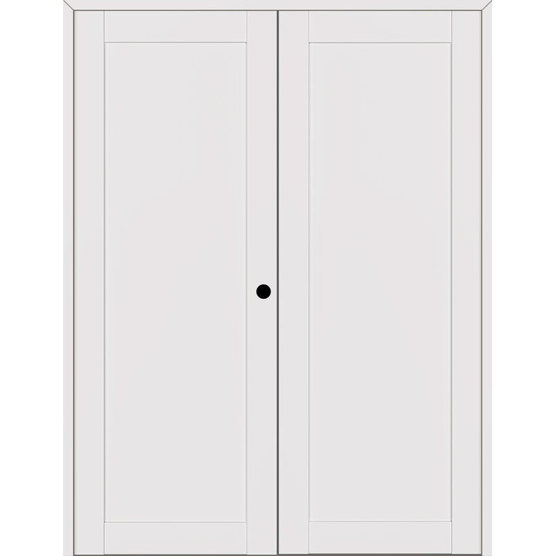 1 Panel Shaker Solid Manufactured Wood Standard Double Door, Snow White, 71.75" x 79.37", Left
