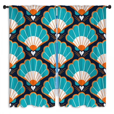 Rideaux obscurcissant bleu et orange à motif de coquillages - 2 panneaux