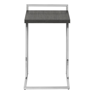 Accent Table, C-Shaped, End, Side, Snack, Living Room, Bedroom, Grey Laminate, Chrome Metal, Contemporary, Modern