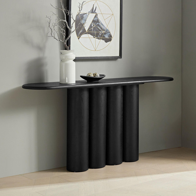 Console moderne de 66,93 po pour le hall d'entrée avec des pieds à cylindre uniques pour le vestibule du vestibule du salon, noir