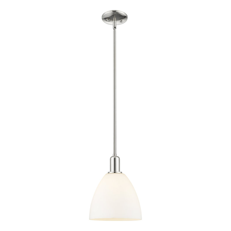 Arcadia - Bristol - Mini-luminaire suspendu 1 tige 9 po - Finition nickel poli - Abat-jour blanc mat, Blanc mat, Nickel poli