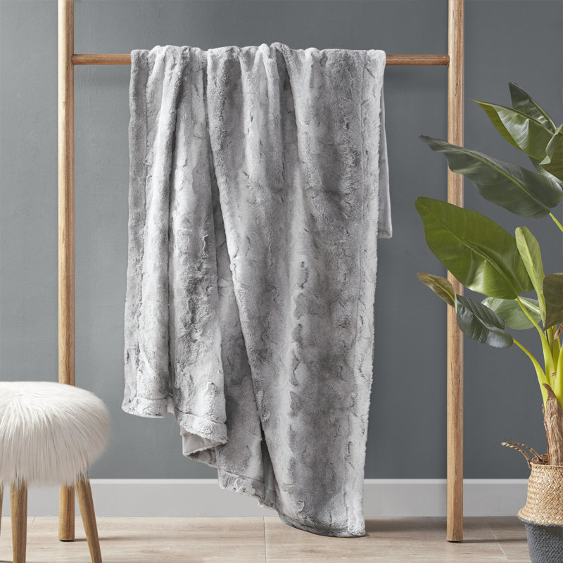 Luxuriously Soft Faux Fur Blanket, Twin, Gray Animal Print