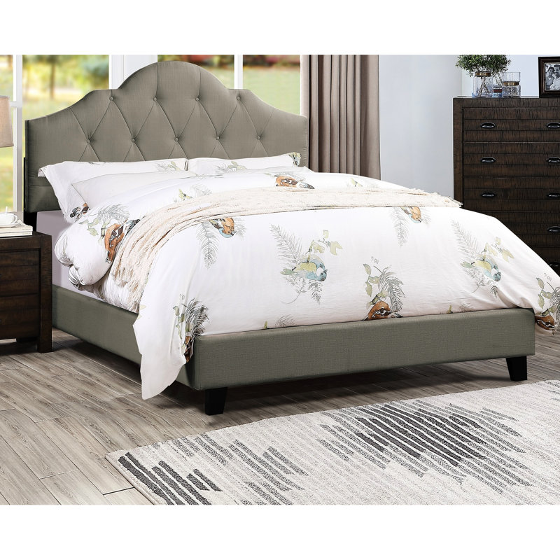 Lit de tête de lit ajustable, cadre de lit arqué en polyfibre gris avec revêtement, cadre de lit
