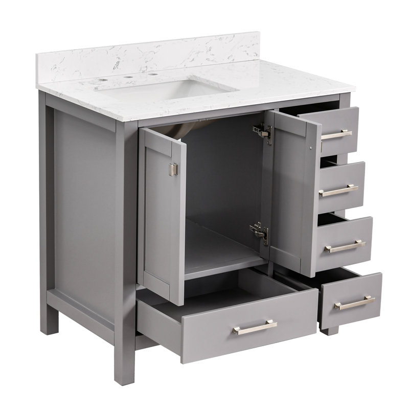 Meuble-lavabo simple 36 po Cholena, Gris, Nickel brossé