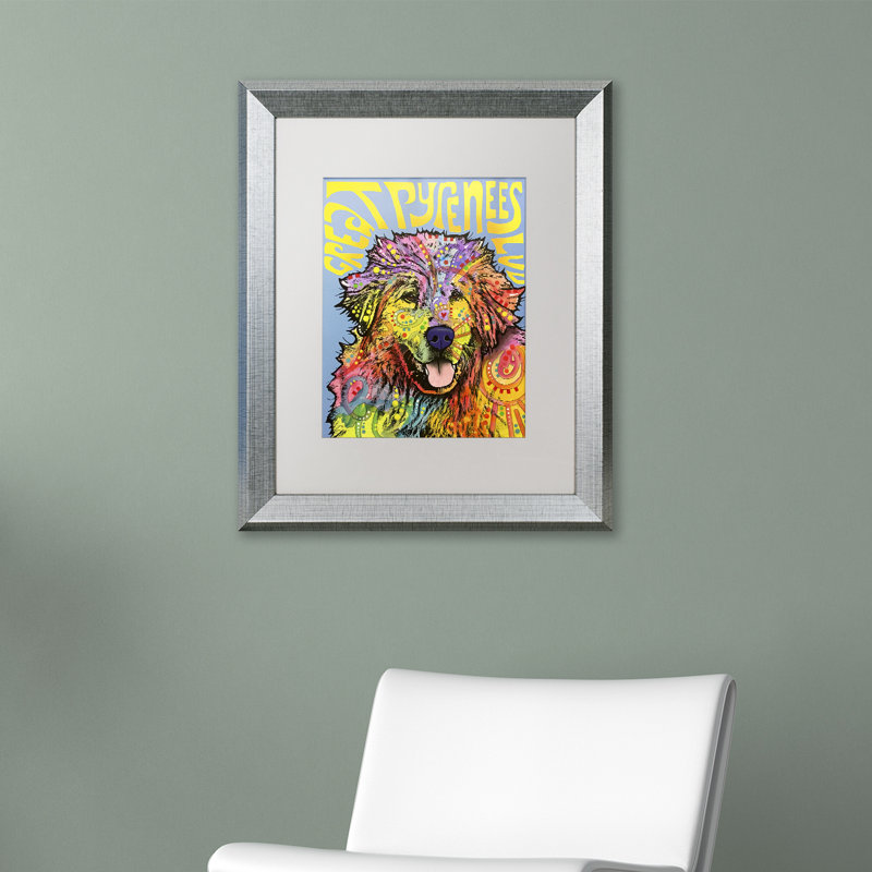 «Great pyrenees» par Dean Russo, impression encadrée, Blanc, H 20 po x l 16 po x P 0,5 po, Cadre noir