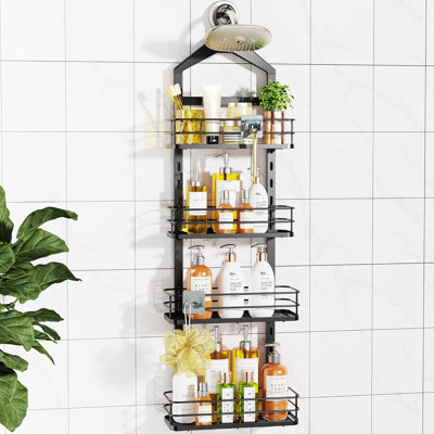4 Tier Height-Adjustable Shower Caddy Hanging Anti-Swing-Over The Shower Head Caddy