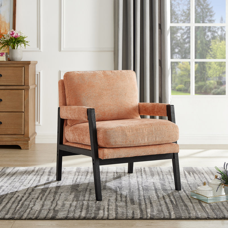 Mid-Century Modern Chenille Upholstered Accent Armchair, Orange Chenille