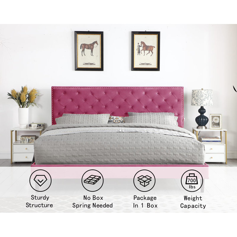 Avrah Upholstered Wingback Bed, Pink, King