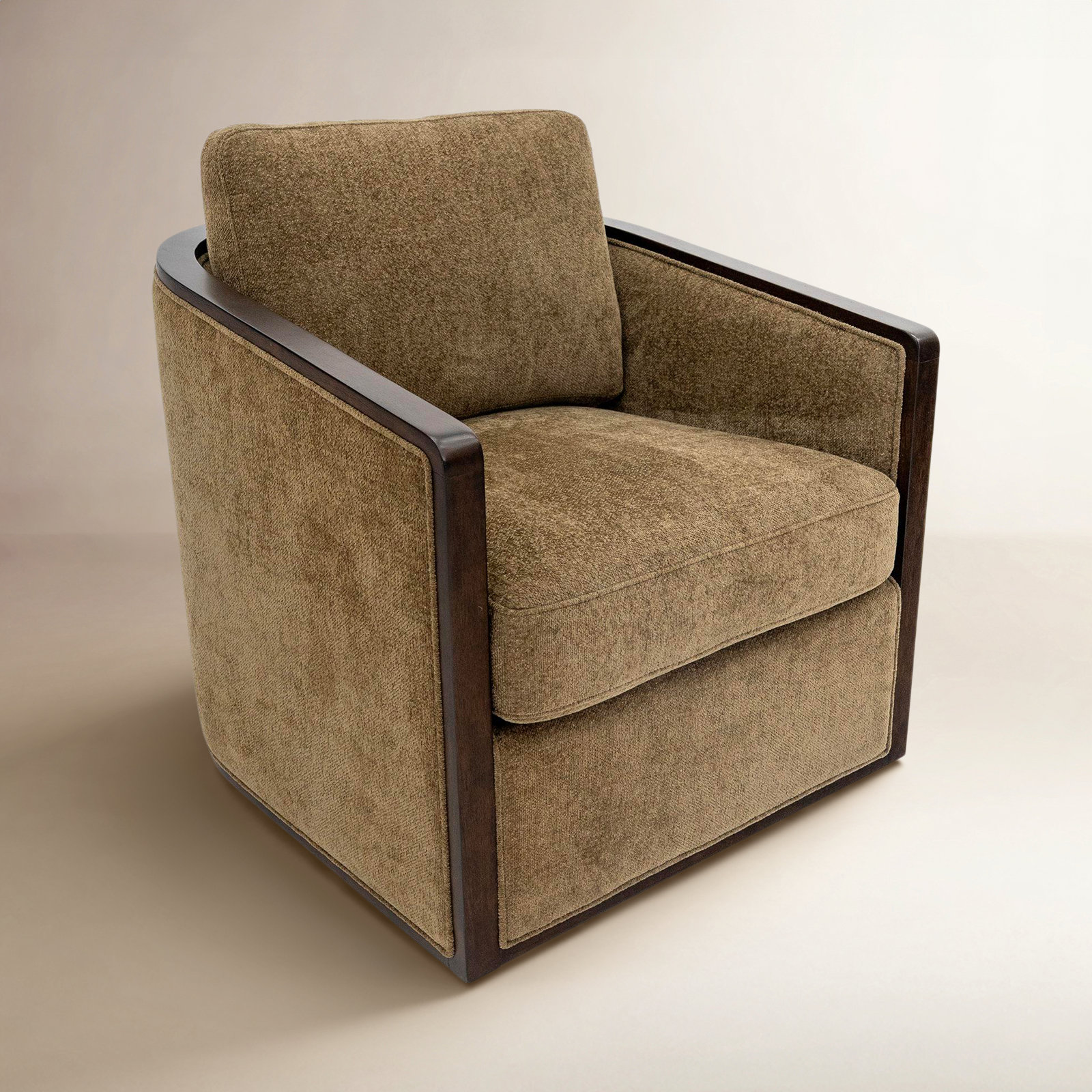 Clarisse Linen Swivel Armchair, Light Coffee