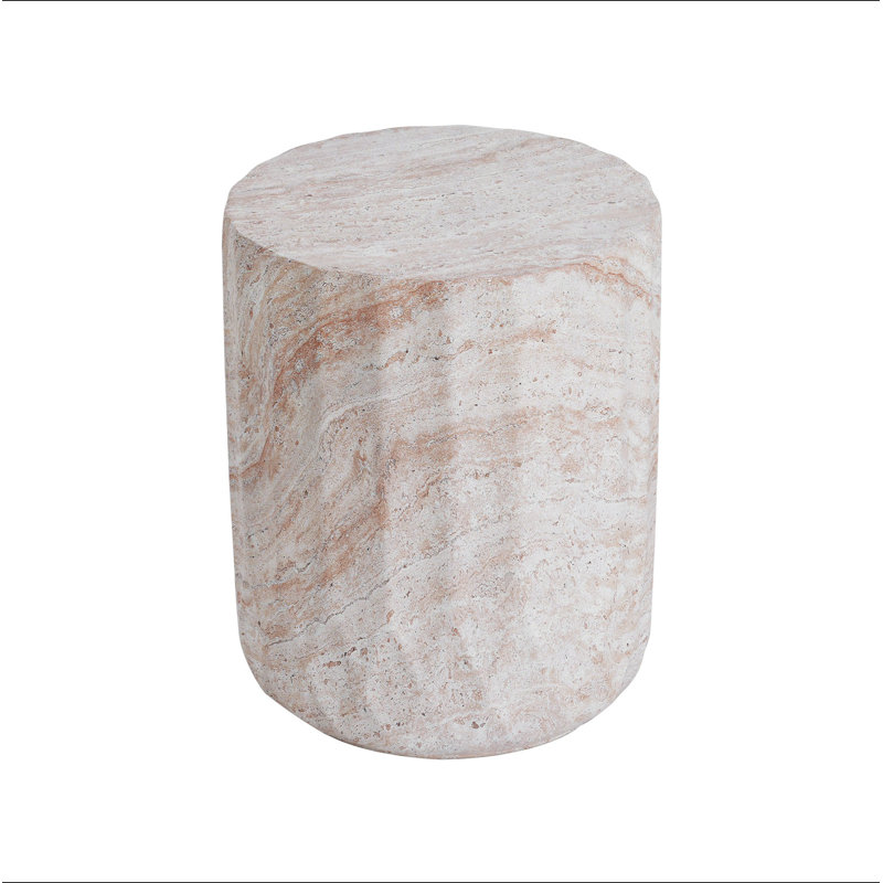 Outdoor/Indoor Lightweight Concrete Side Table,Cylinder Travertine Finish Accent Table
