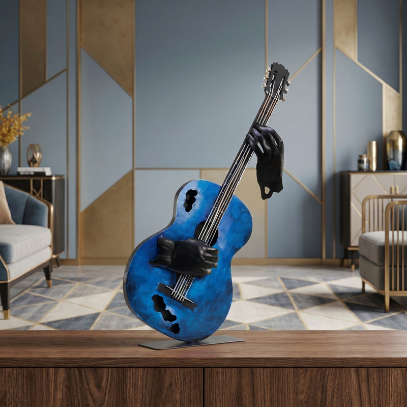 Sculpture de guitare en métal fabriquée à la main de 23 po de hauteur, statue de musique peinte à la main pour la maison et le bureau