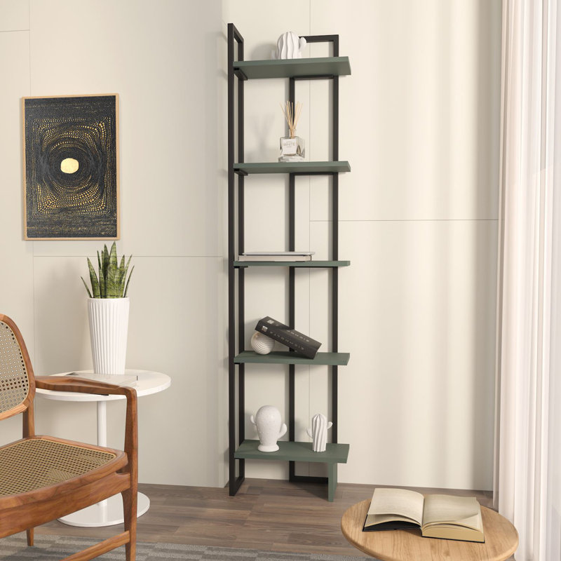 Bibliothèque moderne et industrielle, noir et vert, 71,0 x 14,6 x 7,7 pouces | 100% panneau de particules enduit de mélamine, épaisseur: 0,7 pouce | Solution de rangement élégante pour la maison et le bureau, design durable et élégant
