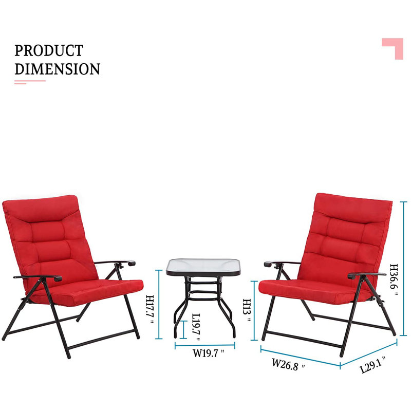 Ensemble de chaise inclinable avec coussin Shoshana, Rouge