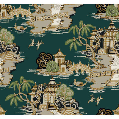 Pagoda And Sampan Scenic Sculptured Finishes,Toile Roll