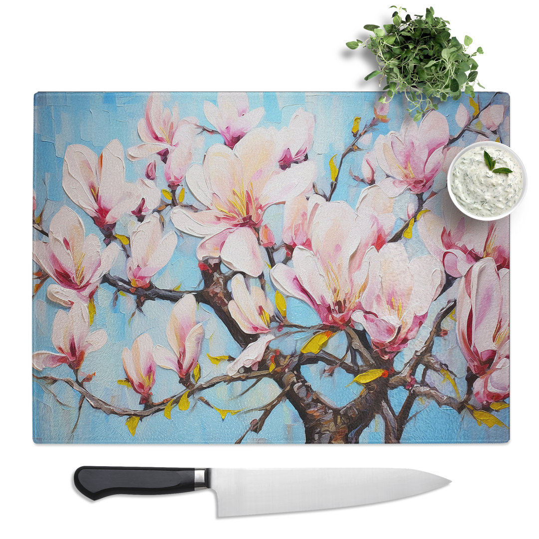 Magnolia Flower Expressionism  Glass Chopping Board