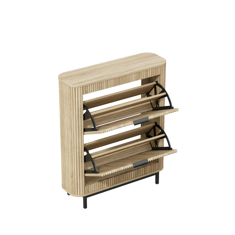 18 Pair Shoe Storage Cabinet, Natural Wood
