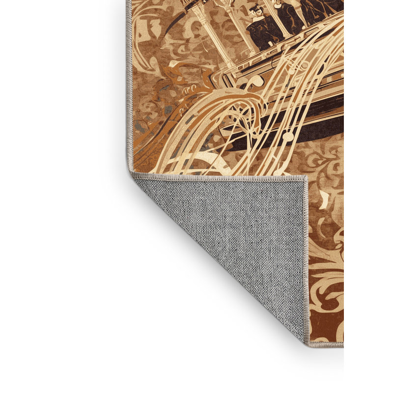 Machine Washable Osnas Parade Float Band Classic Damask Rug in Beige – Beige Binding, 8x12